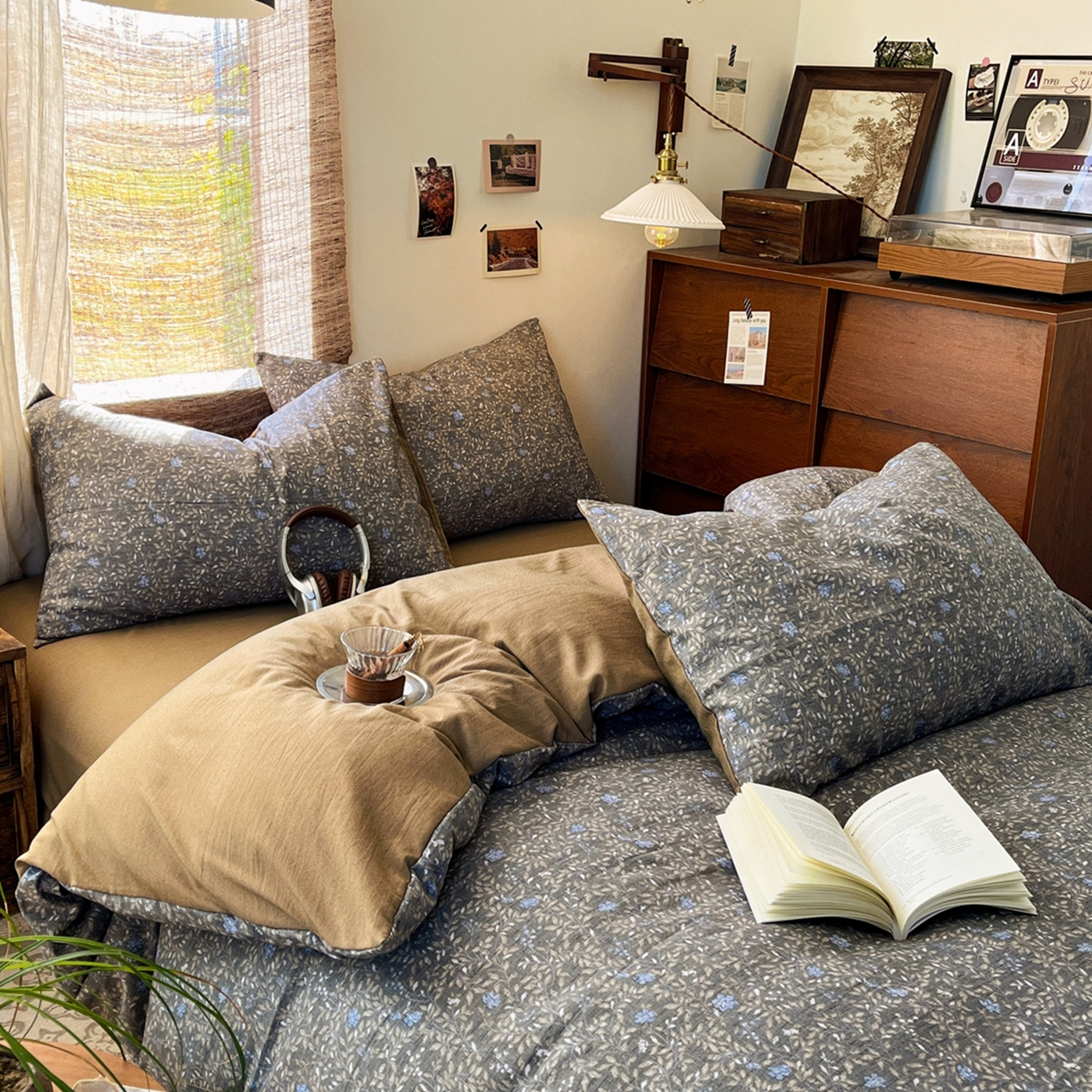 91家纺网 家纺一手货源 找家纺 金梦拉家纺 2026新款色织棉麻棉纱小露麻四件套 锦瑟