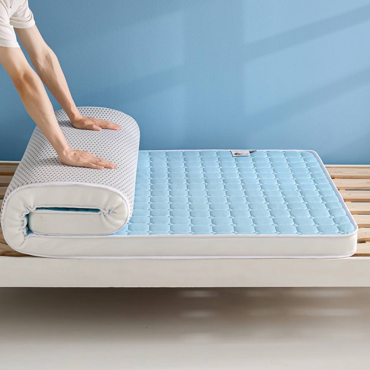 91家纺网 家纺一手货源 找家纺 娇逸家居 2026新款简约记忆海绵床垫-小床图 方格海兰