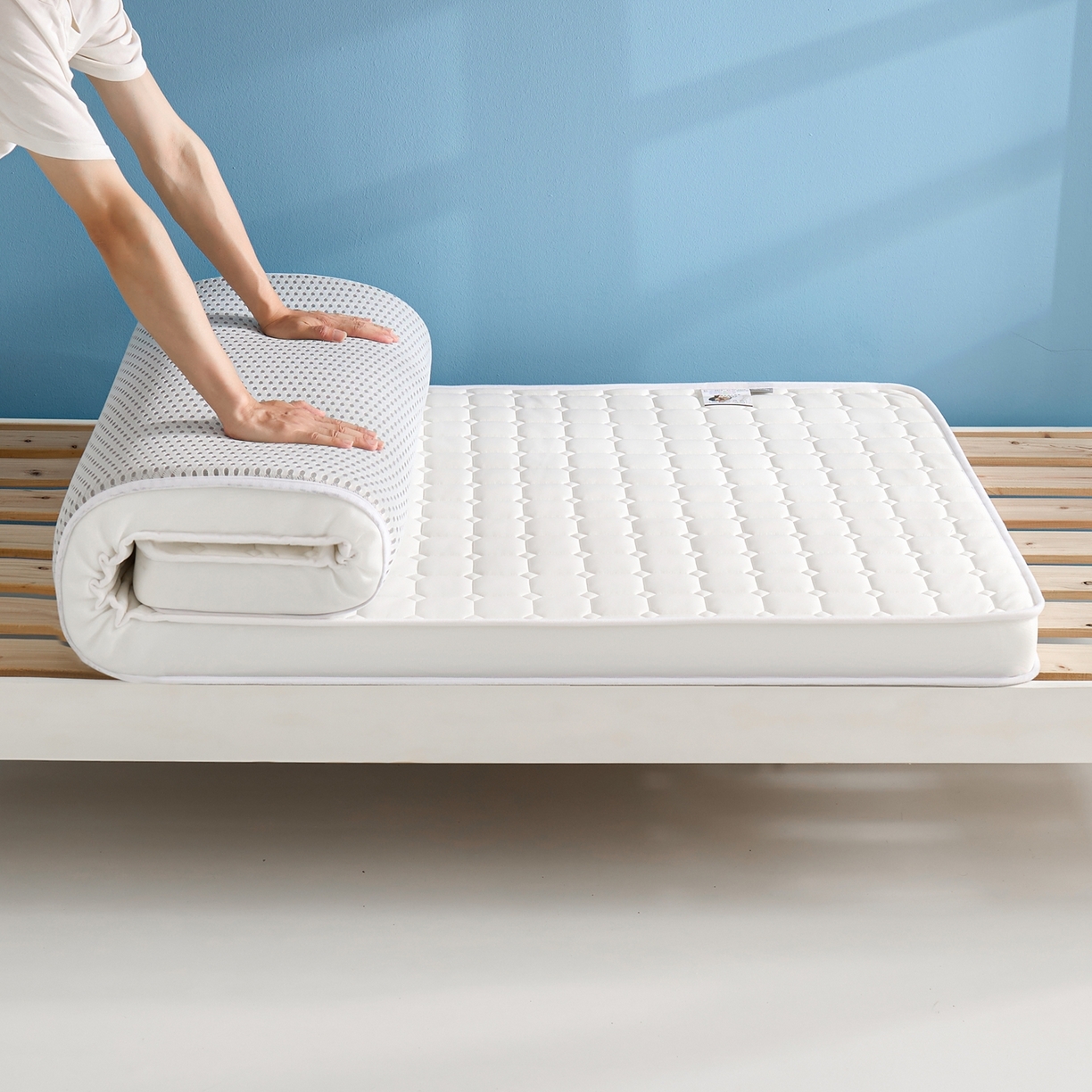 91家纺网 家纺一手货源 找家纺 娇逸家居 2026新款简约记忆海绵床垫-小床图 方格奶白