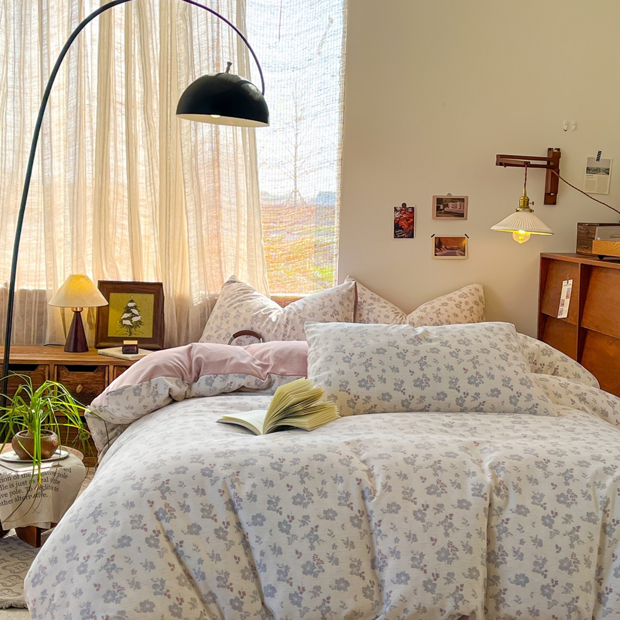 91家纺网 家纺一手货源 找家纺 金梦拉家纺 2026新款色织棉麻棉纱小露麻四件套 梨花季