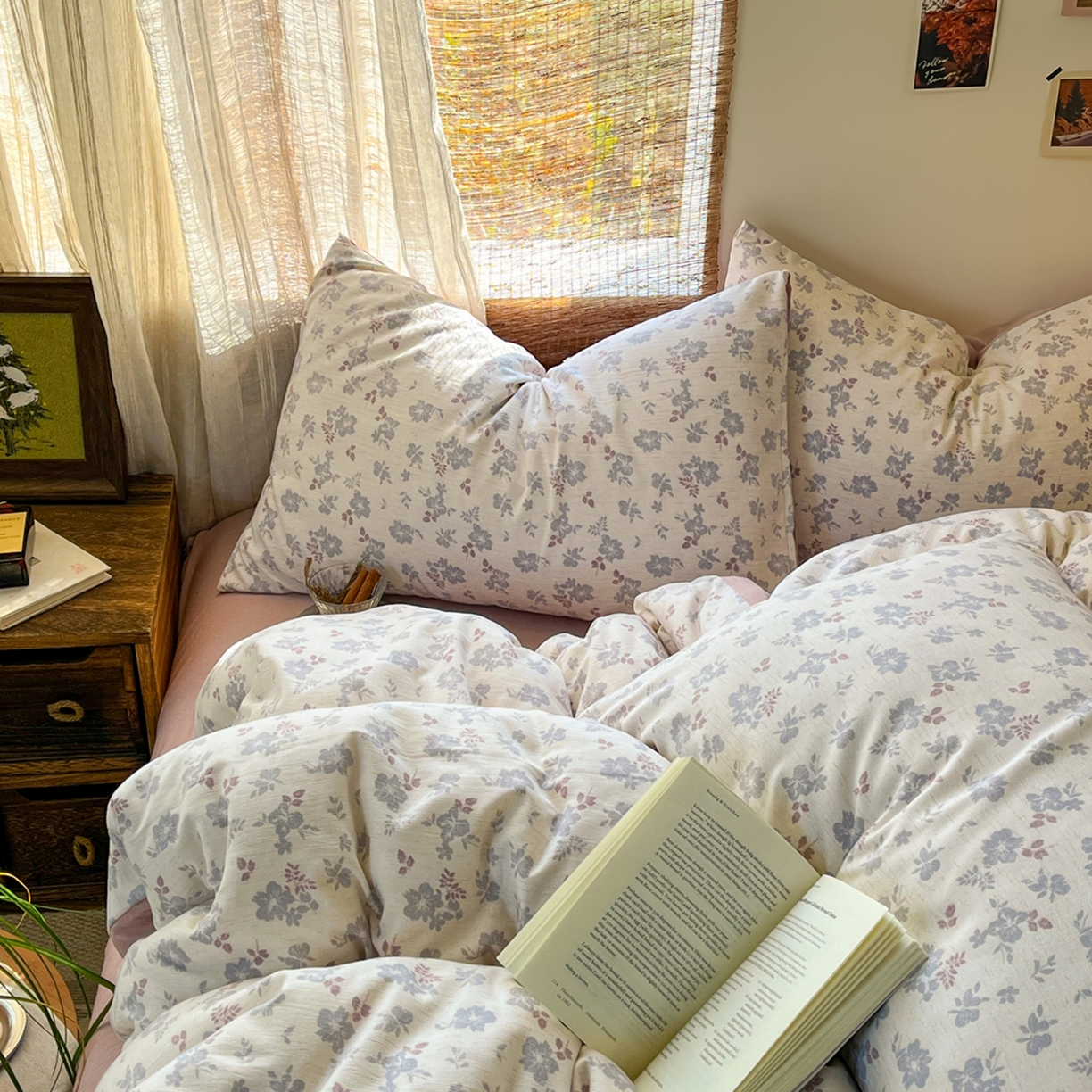 91家纺网 家纺一手货源 找家纺 金梦拉家纺 2026新款色织棉麻棉纱小露麻四件套 梨花季