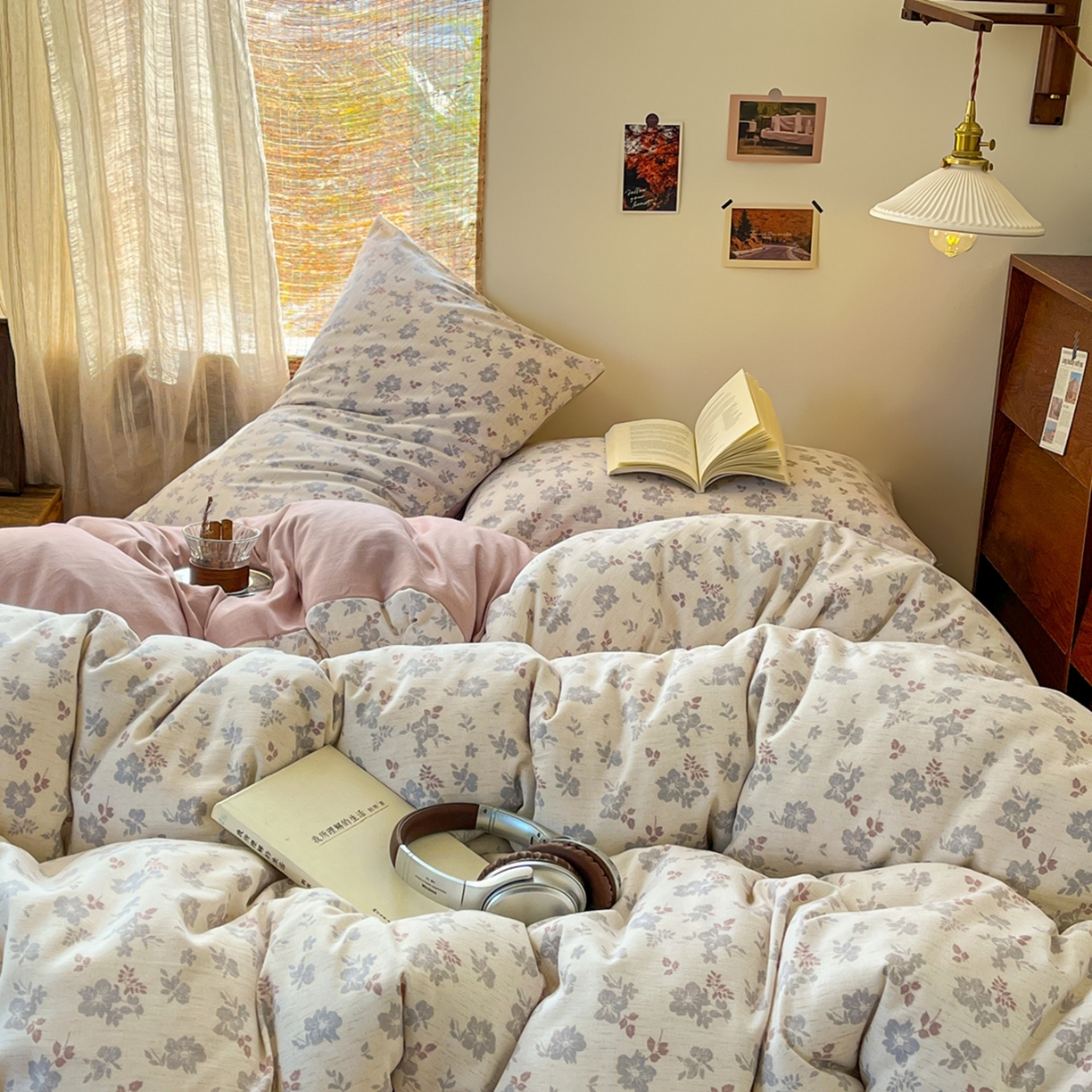 91家纺网 家纺一手货源 找家纺 金梦拉家纺 2026新款色织棉麻棉纱小露麻四件套 梨花季