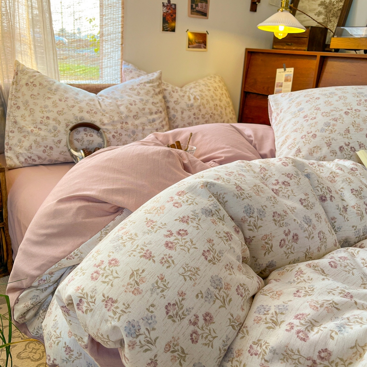 91家纺网 家纺一手货源 找家纺 金梦拉家纺 2026新款色织棉麻棉纱小露麻四件套 弥花季