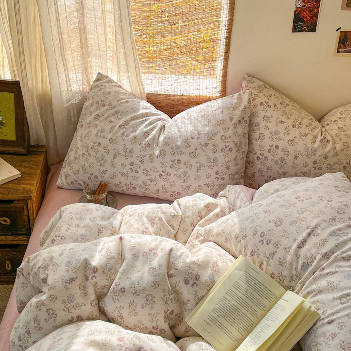 91家纺网 家纺一手货源 找家纺 金梦拉家纺 2026新款色织棉麻棉纱小露麻四件套 弥花季