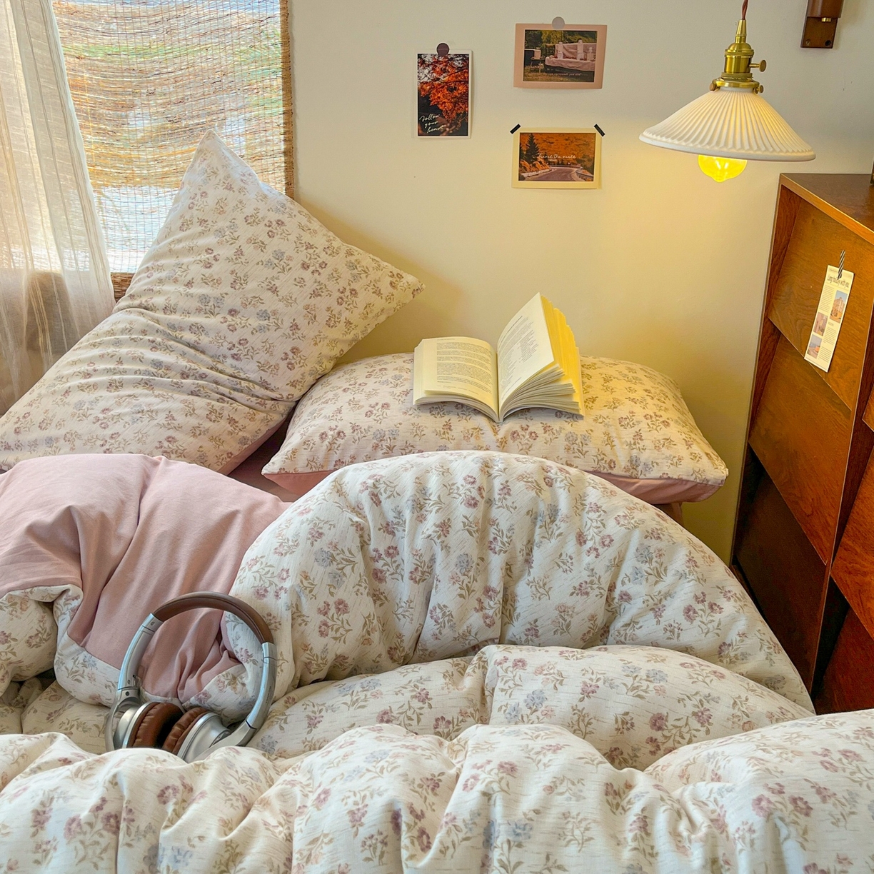 91家纺网 家纺一手货源 找家纺 金梦拉家纺 2026新款色织棉麻棉纱小露麻四件套 弥花季