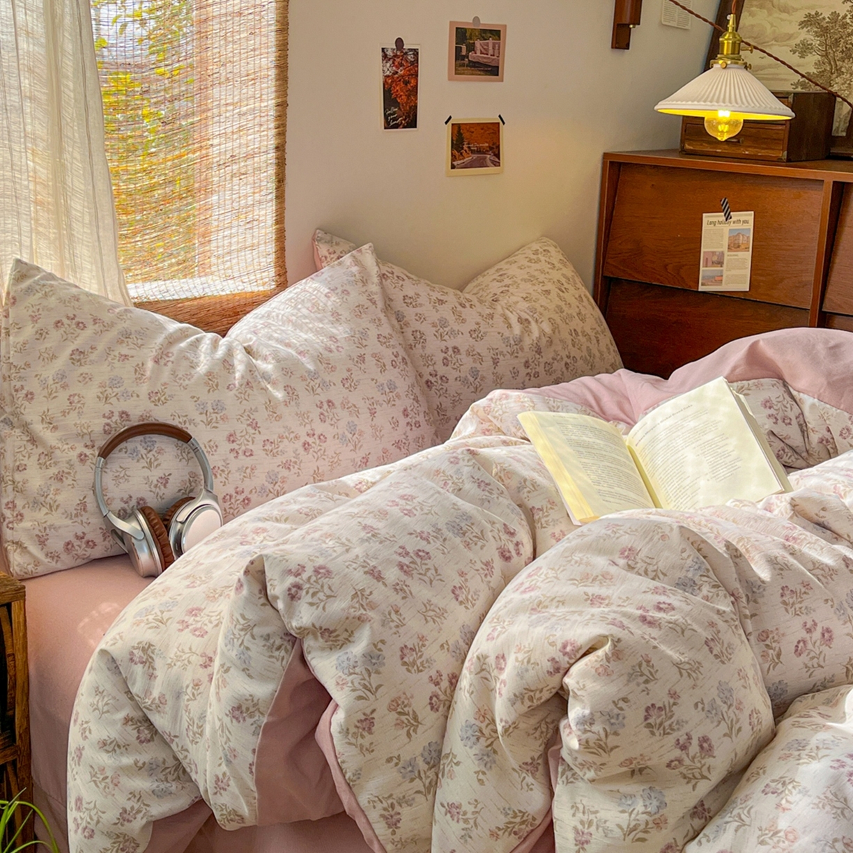 91家纺网 家纺一手货源 找家纺 金梦拉家纺 2026新款色织棉麻棉纱小露麻四件套 弥花季