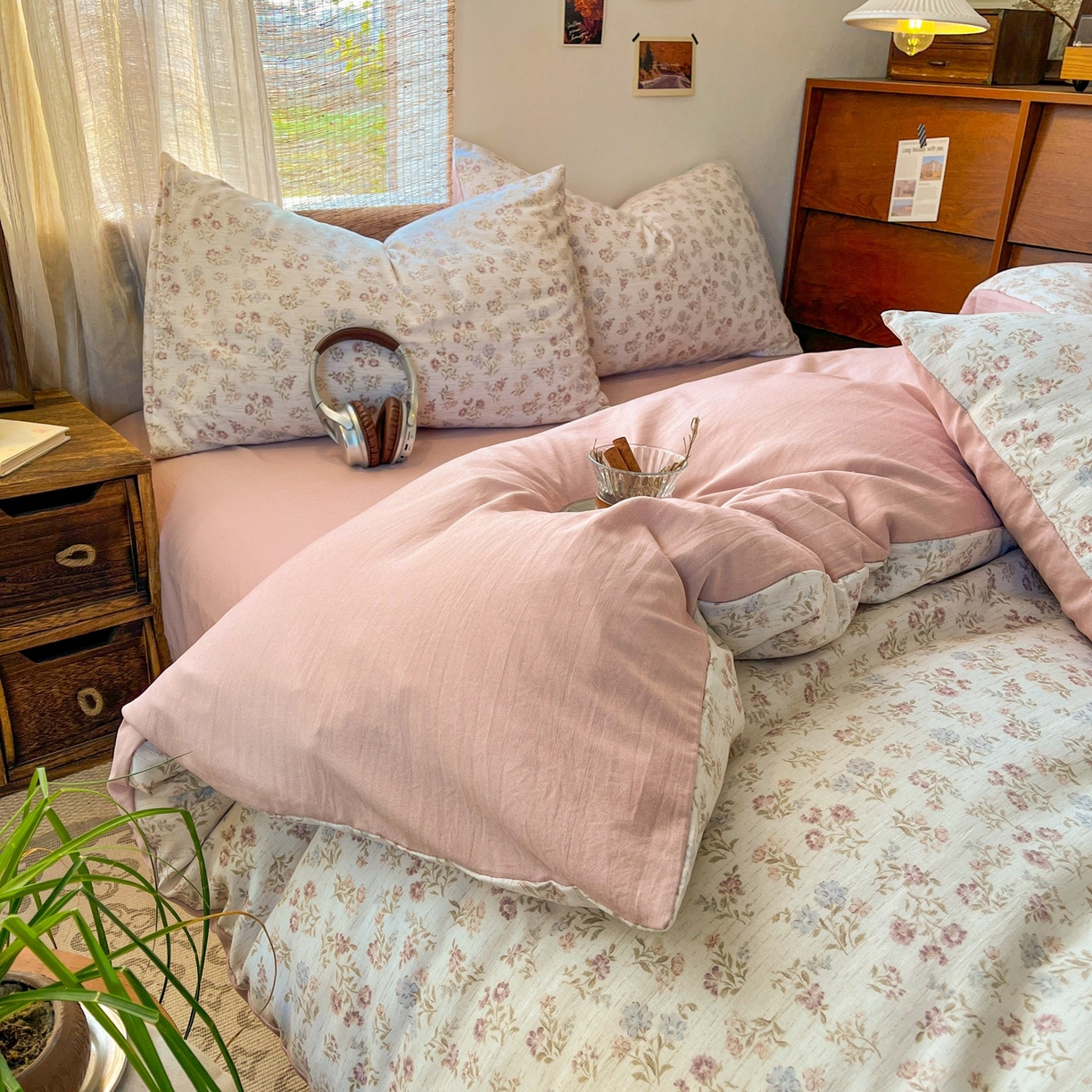 91家纺网 家纺一手货源 找家纺 金梦拉家纺 2026新款色织棉麻棉纱小露麻四件套 弥花季