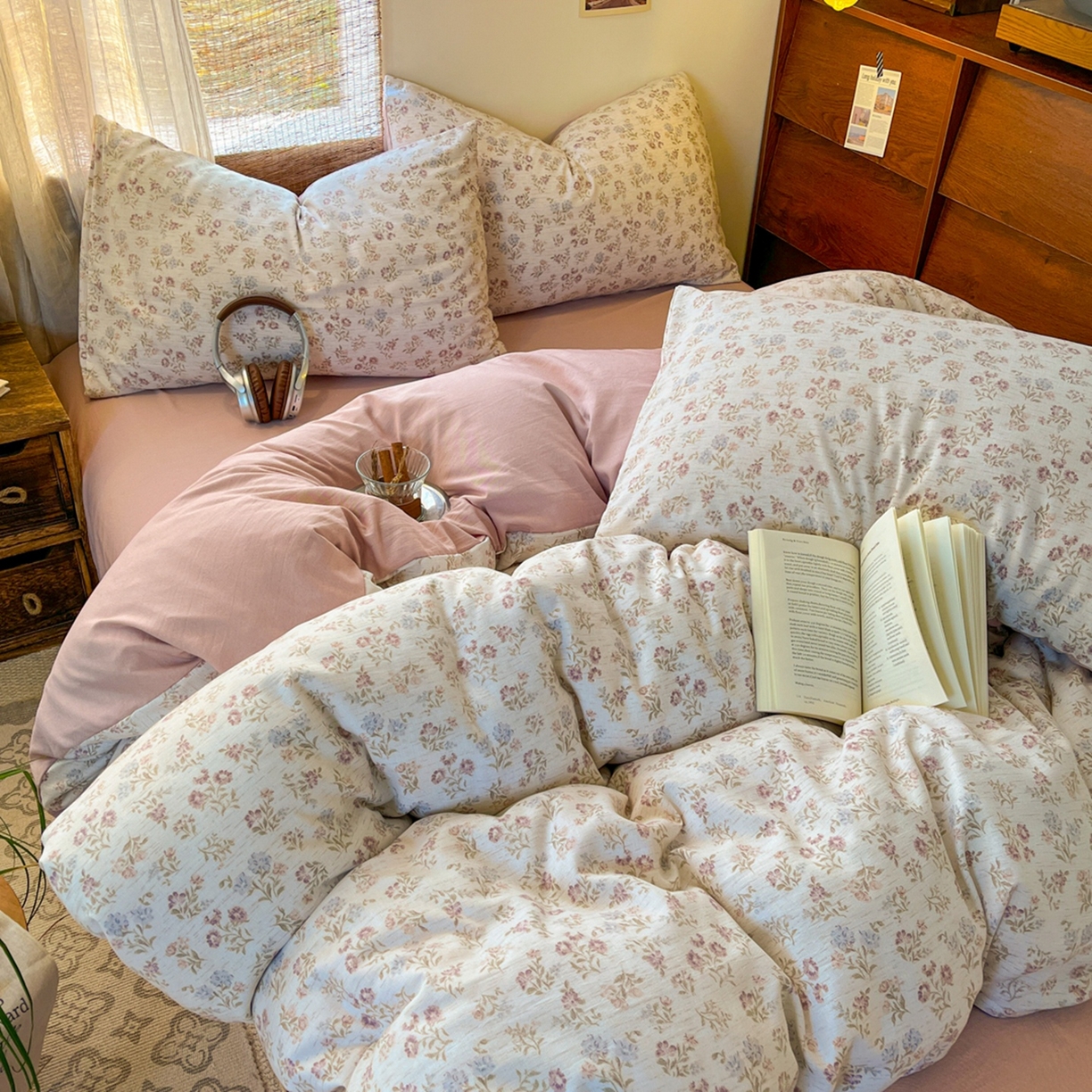 91家纺网 家纺一手货源 找家纺 金梦拉家纺 2026新款色织棉麻棉纱小露麻四件套 弥花季