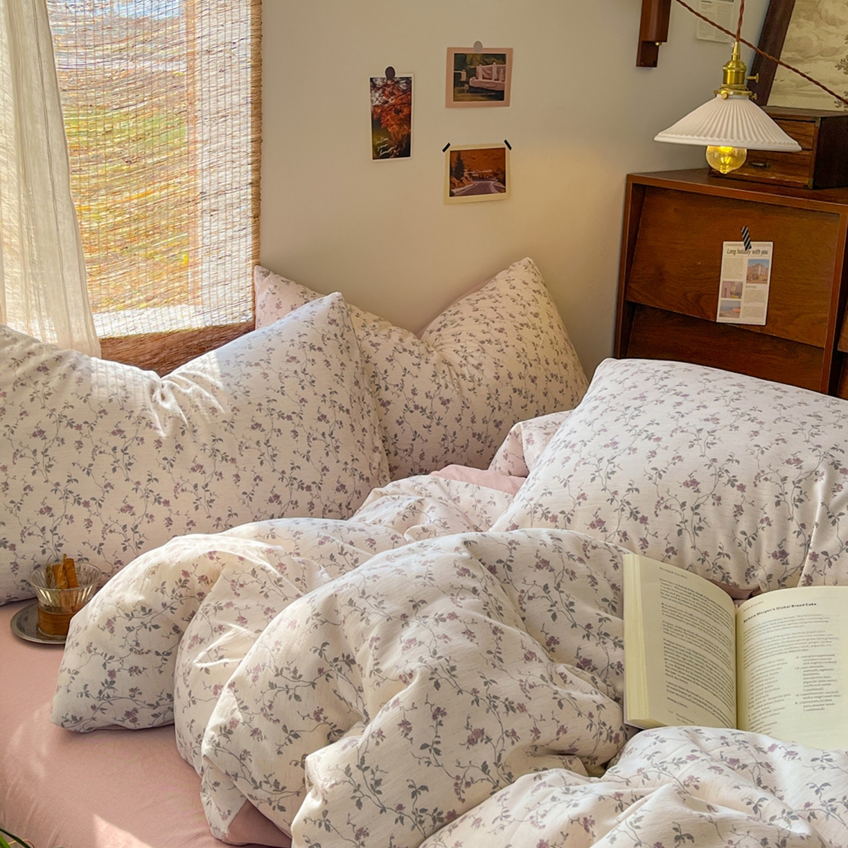 91家纺网 家纺一手货源 找家纺 金梦拉家纺 2026新款色织棉麻棉纱小露麻四件套 南枝