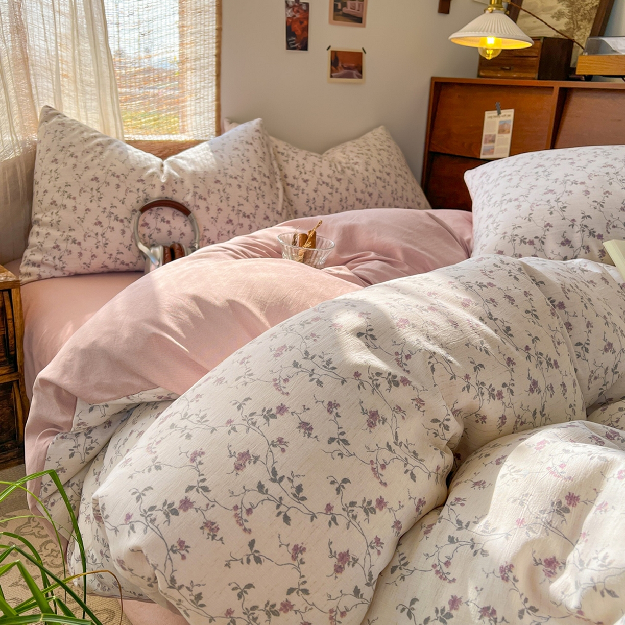 91家纺网 家纺一手货源 找家纺 金梦拉家纺 2026新款色织棉麻棉纱小露麻四件套 南枝