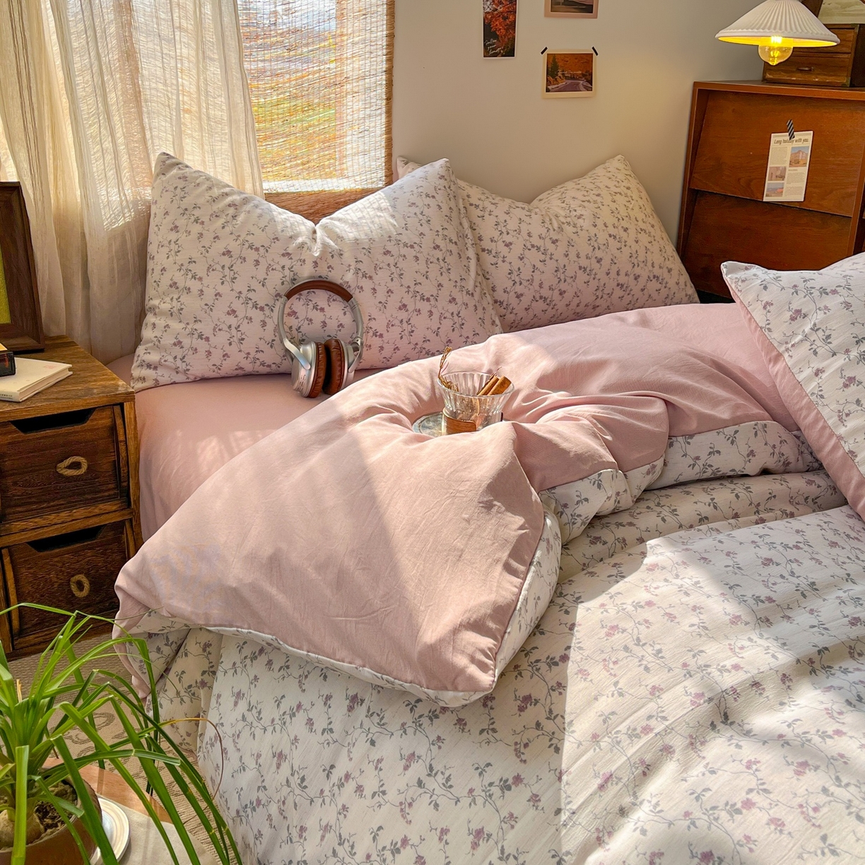 91家纺网 家纺一手货源 找家纺 金梦拉家纺 2026新款色织棉麻棉纱小露麻四件套 南枝