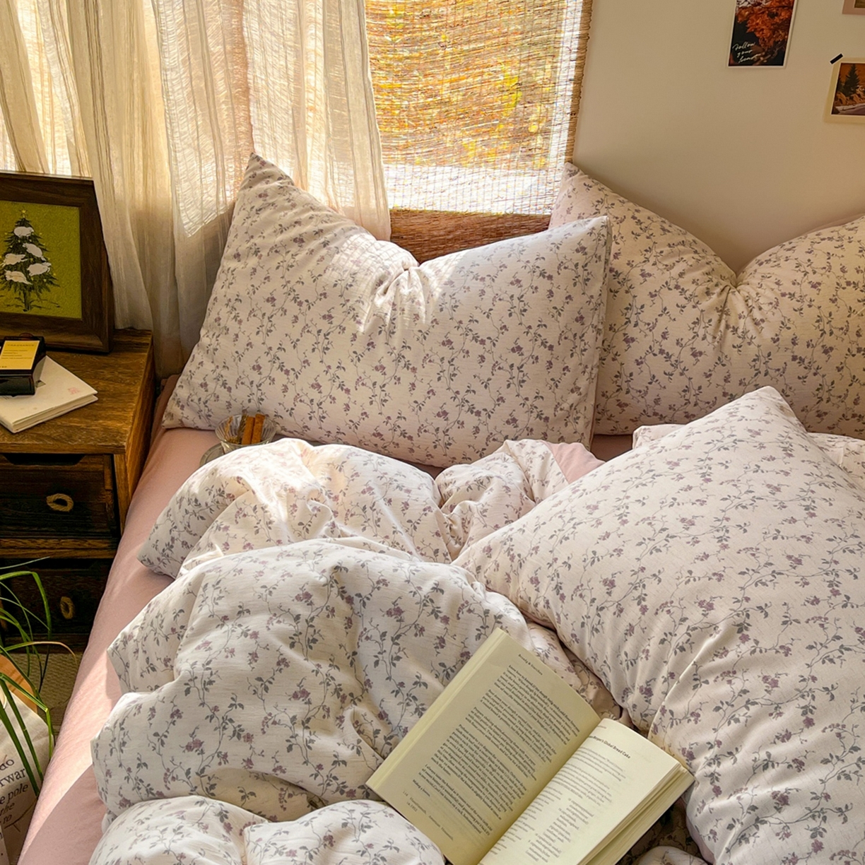 91家纺网 家纺一手货源 找家纺 金梦拉家纺 2026新款色织棉麻棉纱小露麻四件套 南枝