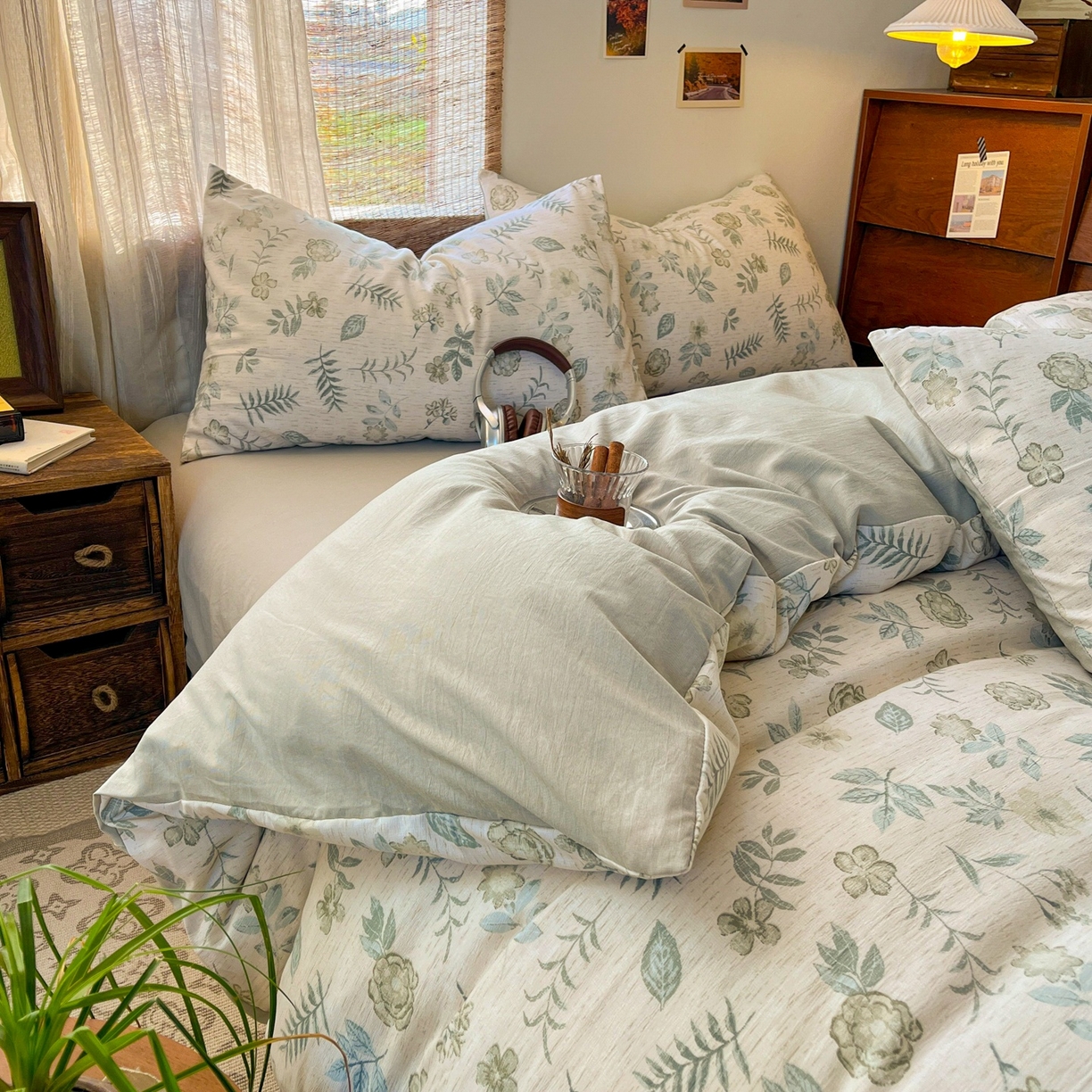 91家纺网 家纺一手货源 找家纺 金梦拉家纺 2026新款色织棉麻棉纱小露麻四件套 手写信