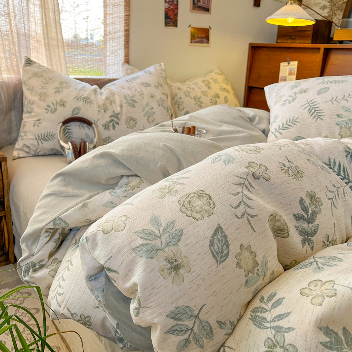 91家纺网 家纺一手货源 找家纺 金梦拉家纺 2026新款色织棉麻棉纱小露麻四件套 手写信