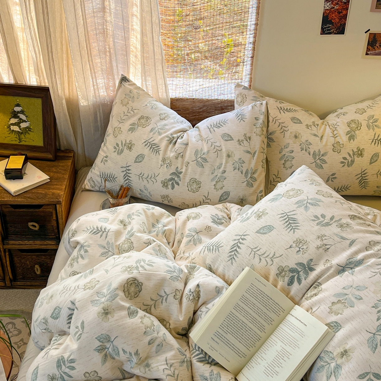 91家纺网 家纺一手货源 找家纺 金梦拉家纺 2026新款色织棉麻棉纱小露麻四件套 手写信