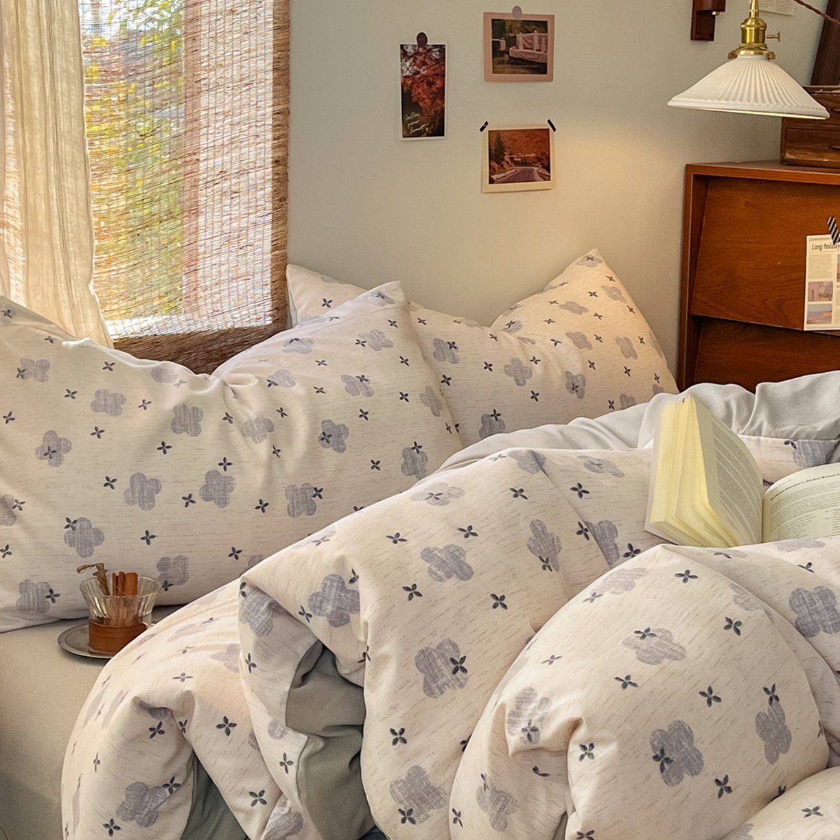 91家纺网 家纺一手货源 找家纺 金梦拉家纺 2026新款色织棉麻棉纱小露麻四件套 四叶草