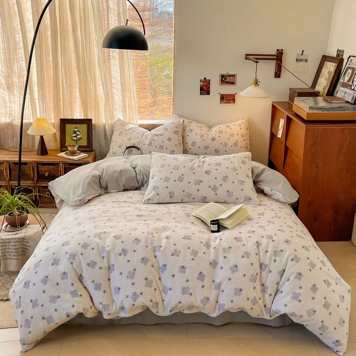 91家纺网 家纺一手货源 找家纺 金梦拉家纺 2026新款色织棉麻棉纱小露麻四件套 四叶草