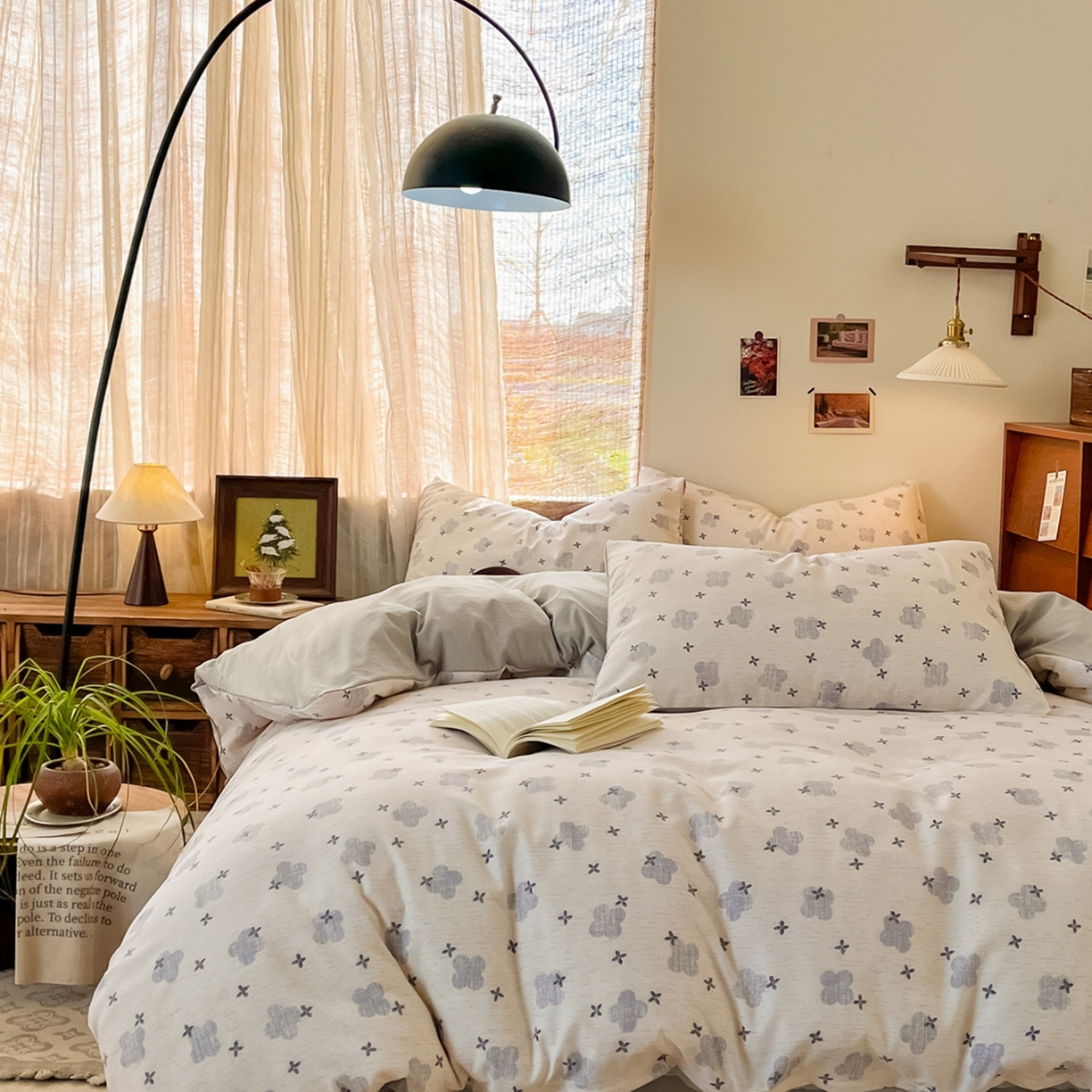 91家纺网 家纺一手货源 找家纺 金梦拉家纺 2026新款色织棉麻棉纱小露麻四件套 四叶草