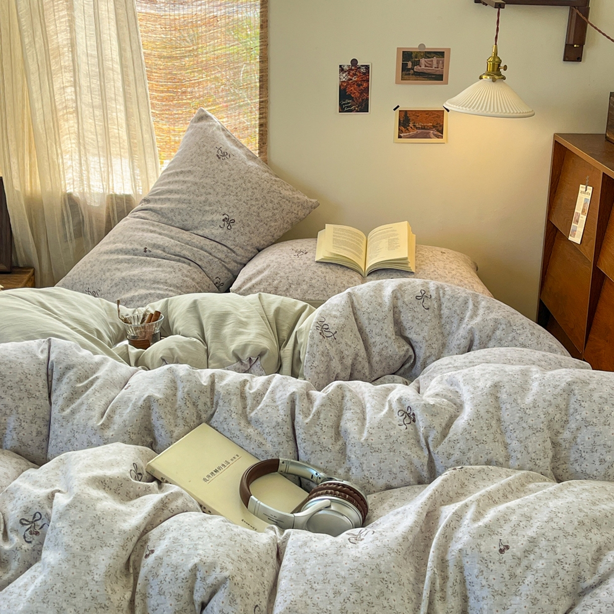 91家纺网 家纺一手货源 找家纺 金梦拉家纺 2026新款色织棉麻棉纱小露麻四件套 小津绿