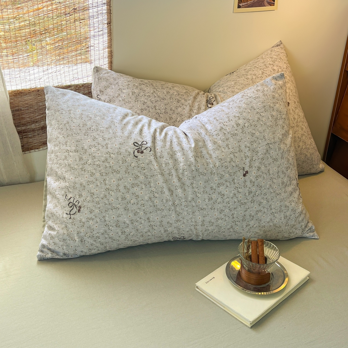 91家纺网 家纺一手货源 找家纺 金梦拉家纺 2026新款色织棉麻棉纱小露麻四件套 小津绿