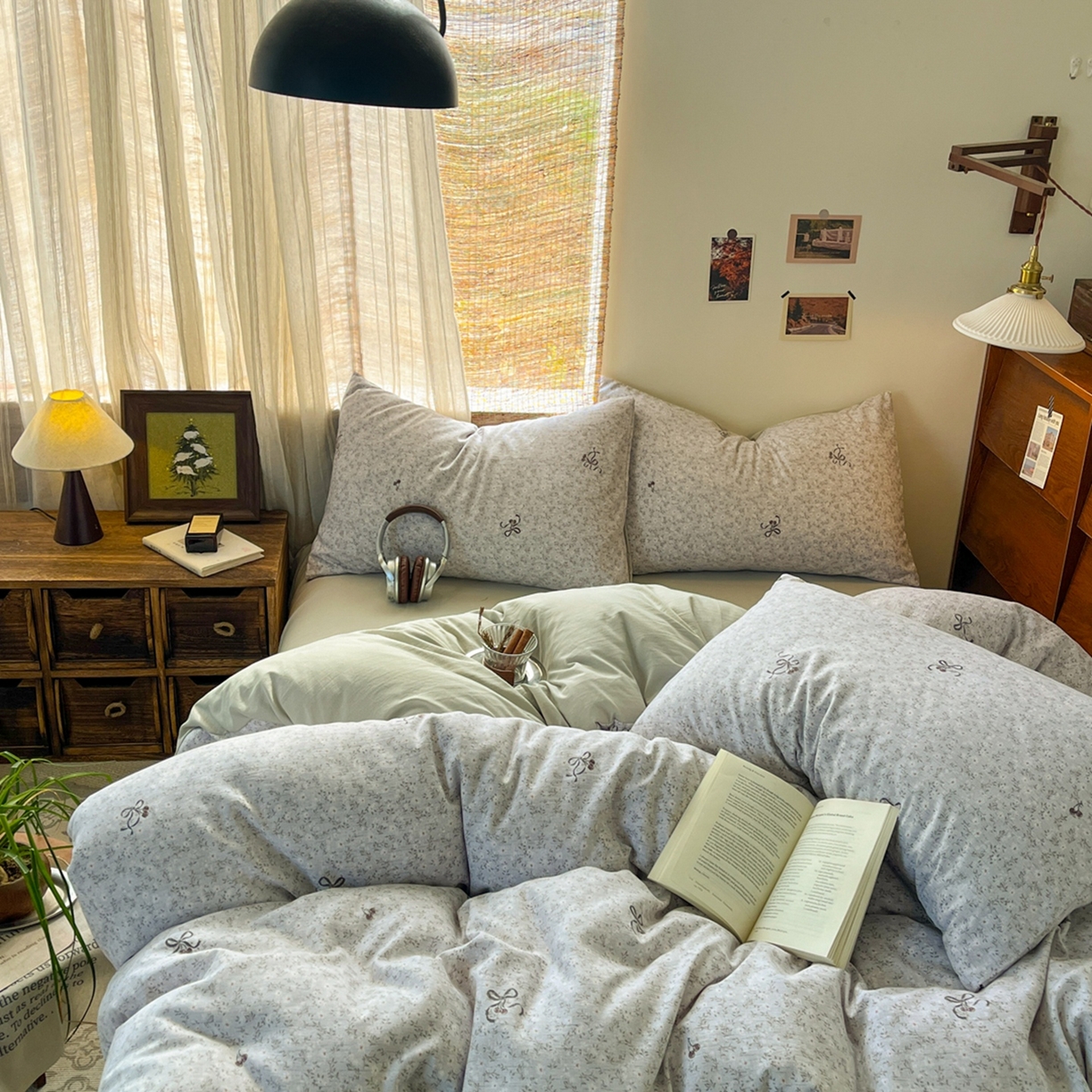 91家纺网 家纺一手货源 找家纺 金梦拉家纺 2026新款色织棉麻棉纱小露麻四件套 小津绿