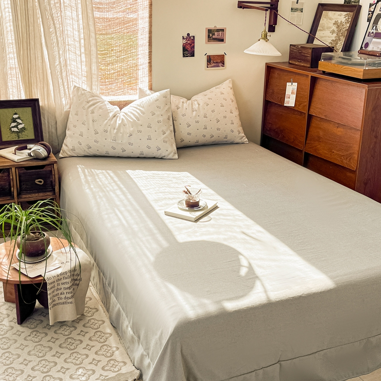 91家纺网 家纺一手货源 找家纺 金梦拉家纺 2026新款色织棉麻棉纱小露麻四件套 小熊