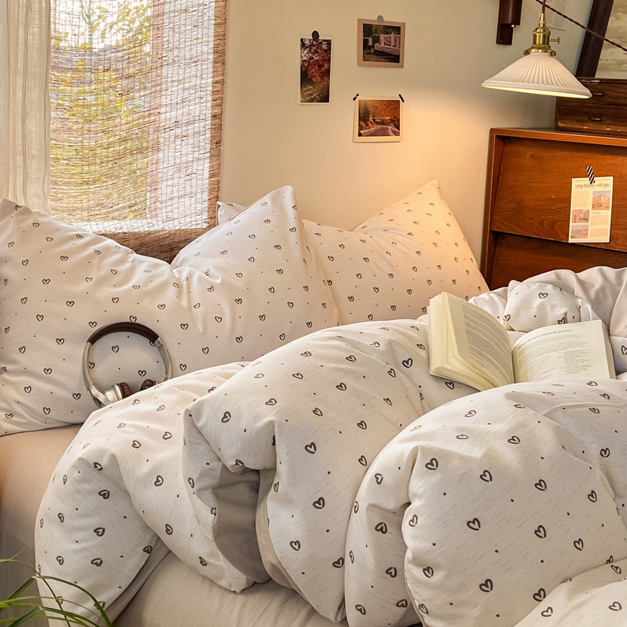 91家纺网 家纺一手货源 找家纺 金梦拉家纺 2026新款色织棉麻棉纱小露麻四件套 心心点点