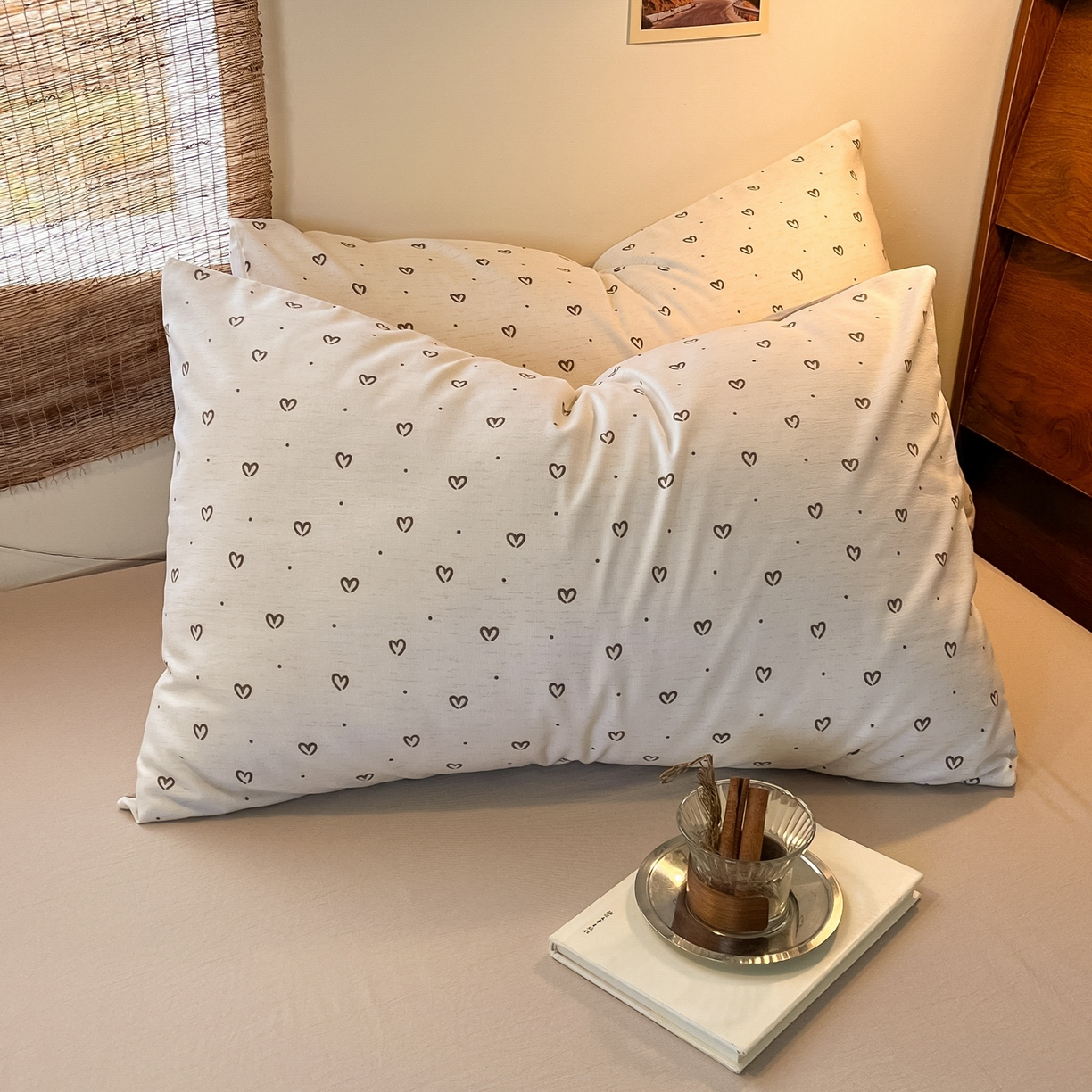 91家纺网 家纺一手货源 找家纺 金梦拉家纺 2026新款色织棉麻棉纱小露麻四件套 心心点点