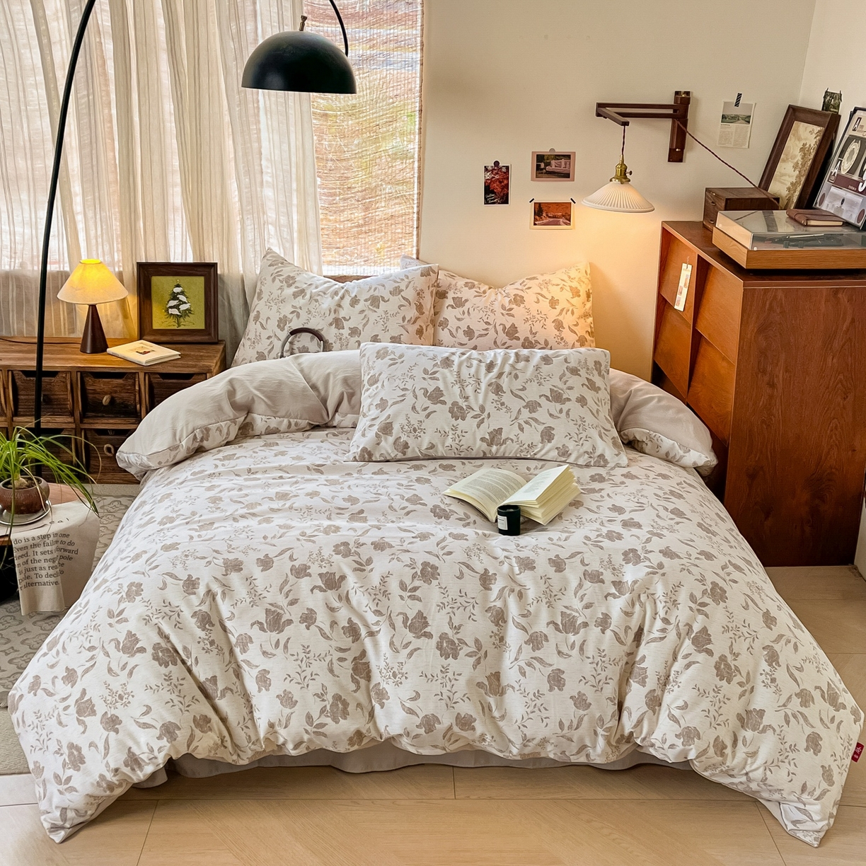 91家纺网 家纺一手货源 找家纺 金梦拉家纺 2026新款色织棉麻棉纱小露麻四件套 枕边书