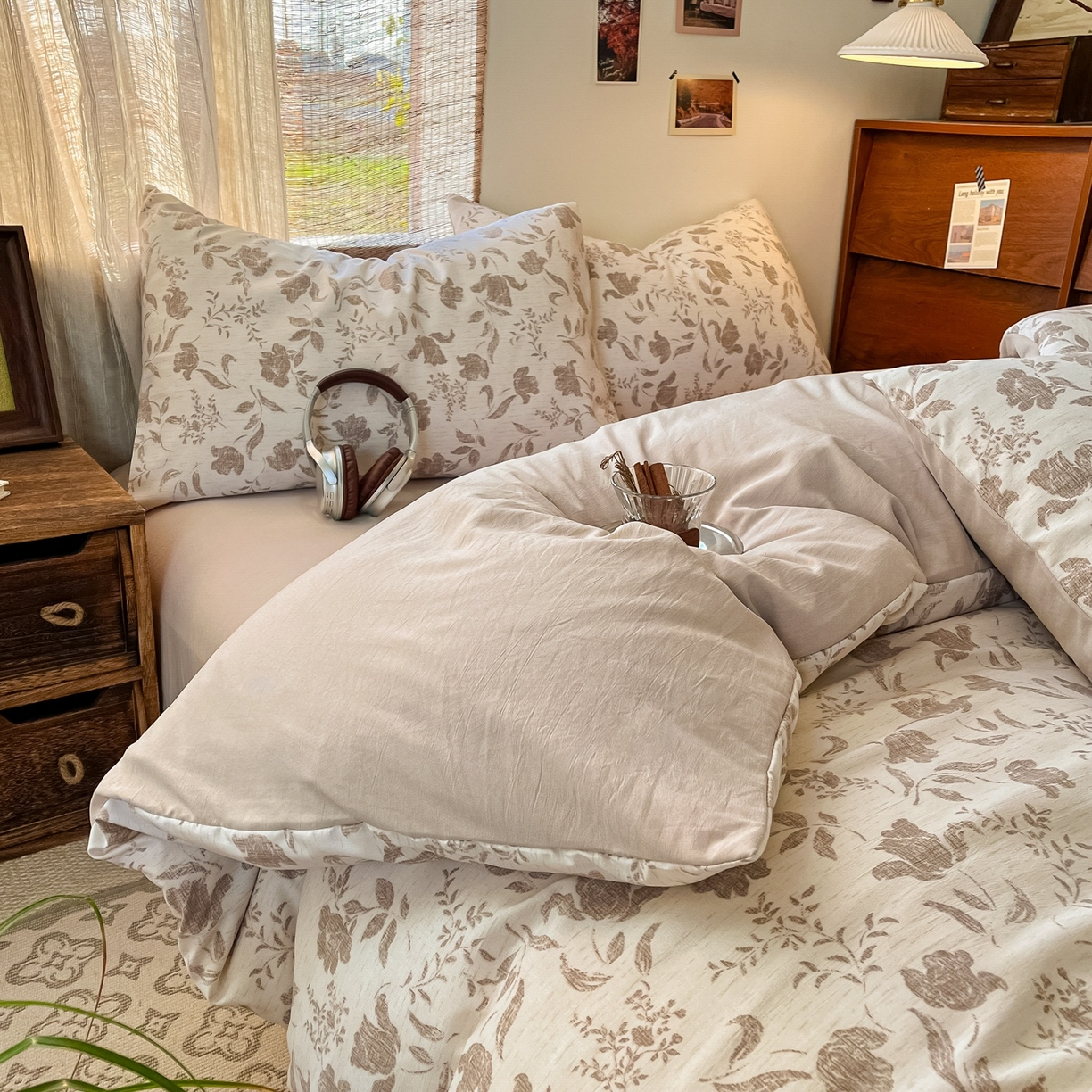 91家纺网 家纺一手货源 找家纺 金梦拉家纺 2026新款色织棉麻棉纱小露麻四件套 枕边书