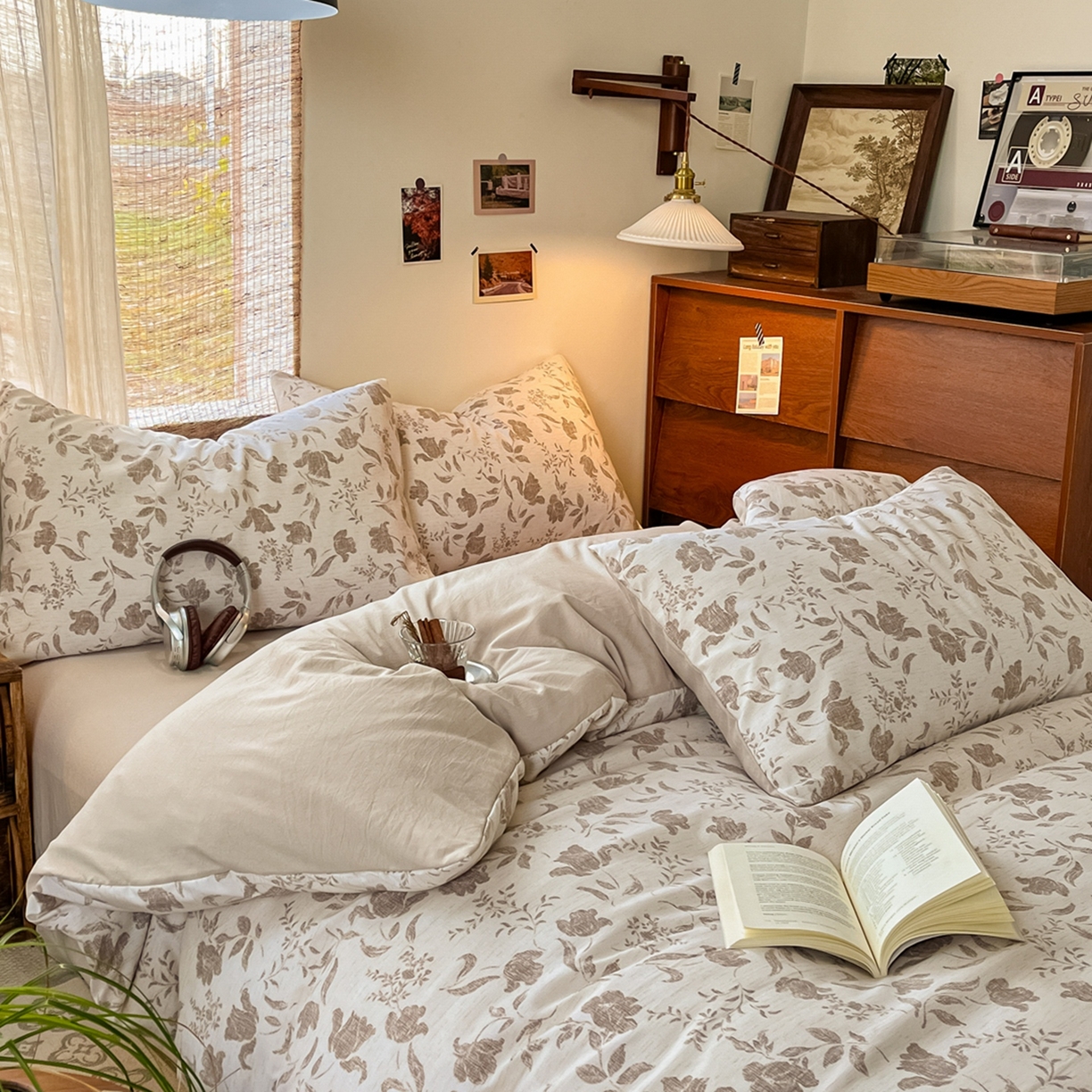 91家纺网 家纺一手货源 找家纺 金梦拉家纺 2026新款色织棉麻棉纱小露麻四件套 枕边书