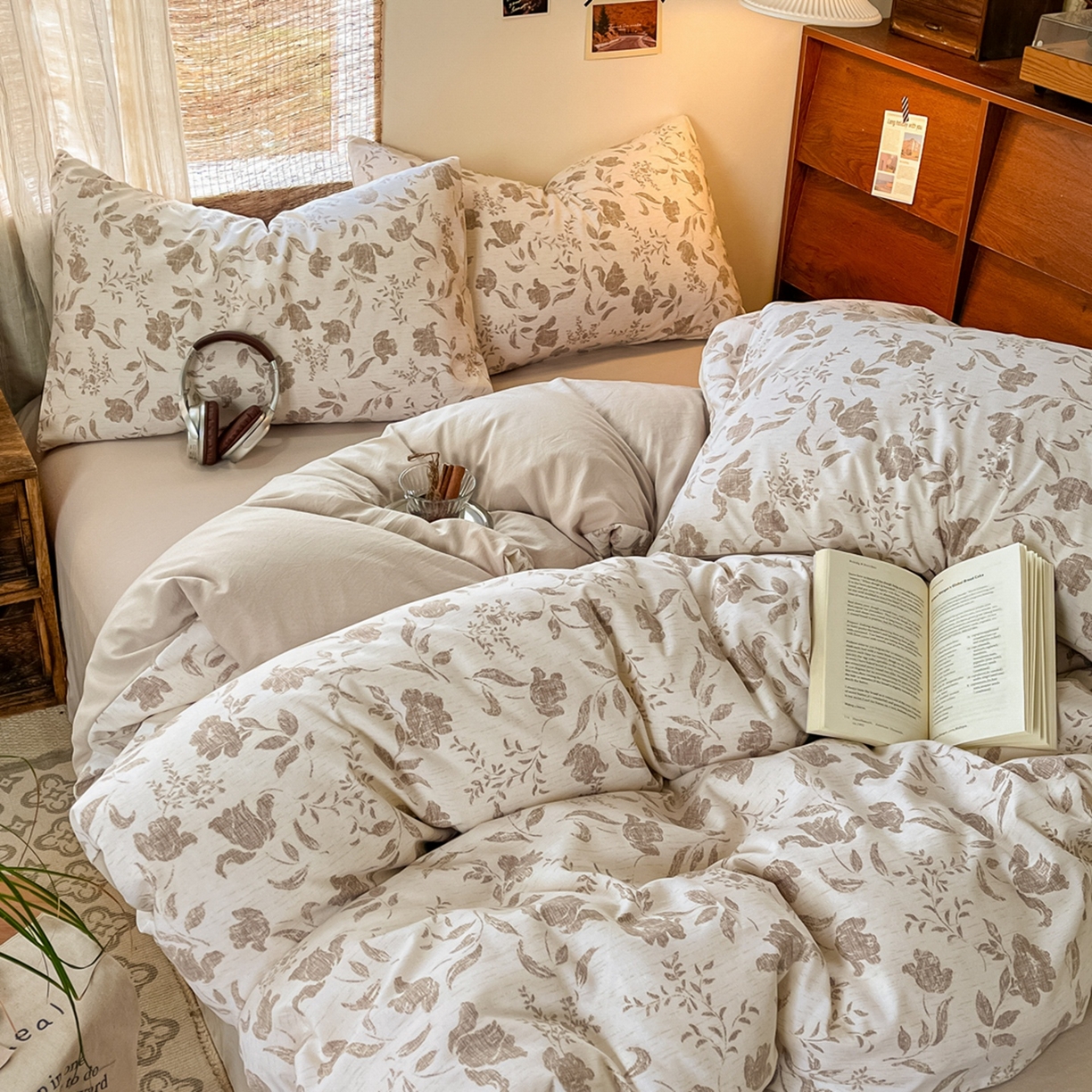 91家纺网 家纺一手货源 找家纺 金梦拉家纺 2026新款色织棉麻棉纱小露麻四件套 枕边书