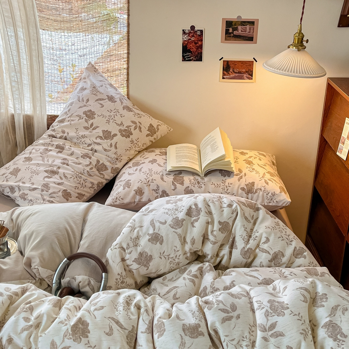 91家纺网 家纺一手货源 找家纺 金梦拉家纺 2026新款色织棉麻棉纱小露麻四件套 枕边书