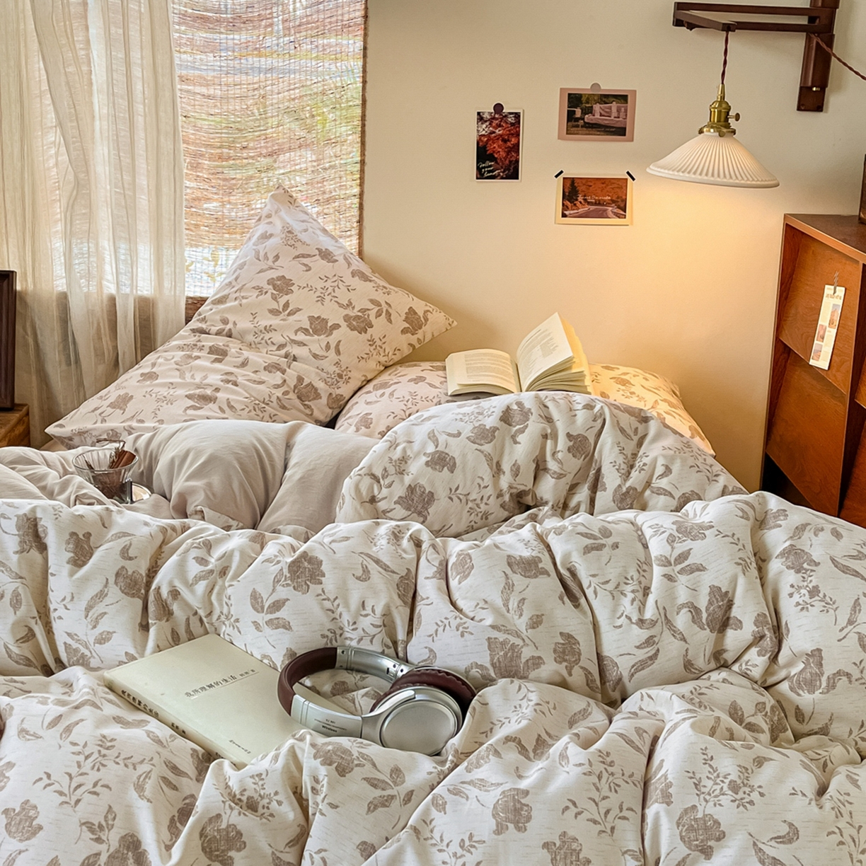 91家纺网 家纺一手货源 找家纺 金梦拉家纺 2026新款色织棉麻棉纱小露麻四件套 枕边书