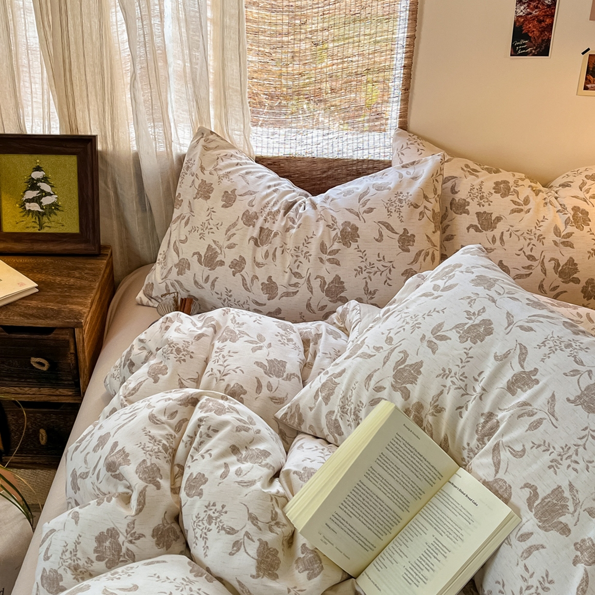 91家纺网 家纺一手货源 找家纺 金梦拉家纺 2026新款色织棉麻棉纱小露麻四件套 枕边书