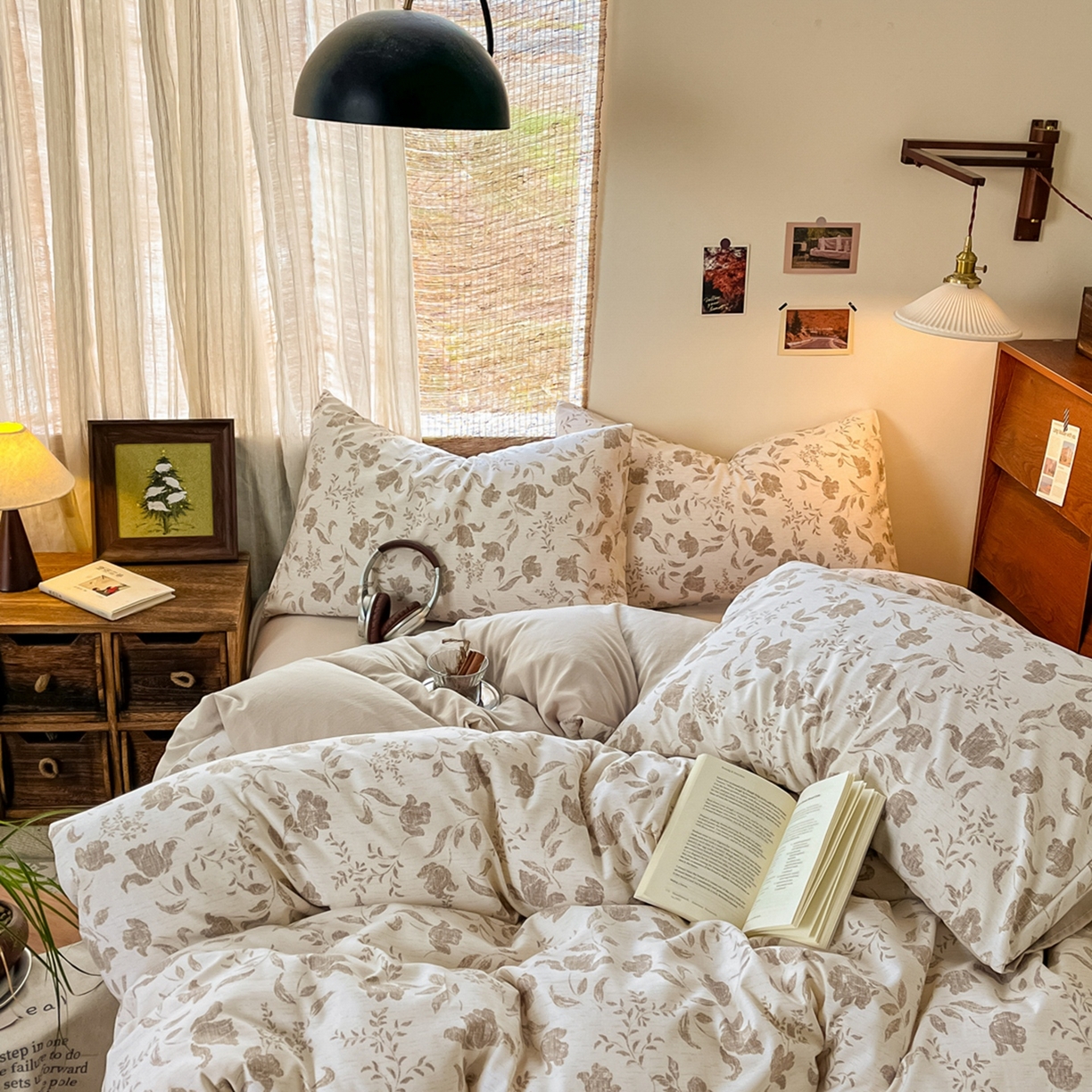 91家纺网 家纺一手货源 找家纺 金梦拉家纺 2026新款色织棉麻棉纱小露麻四件套 枕边书