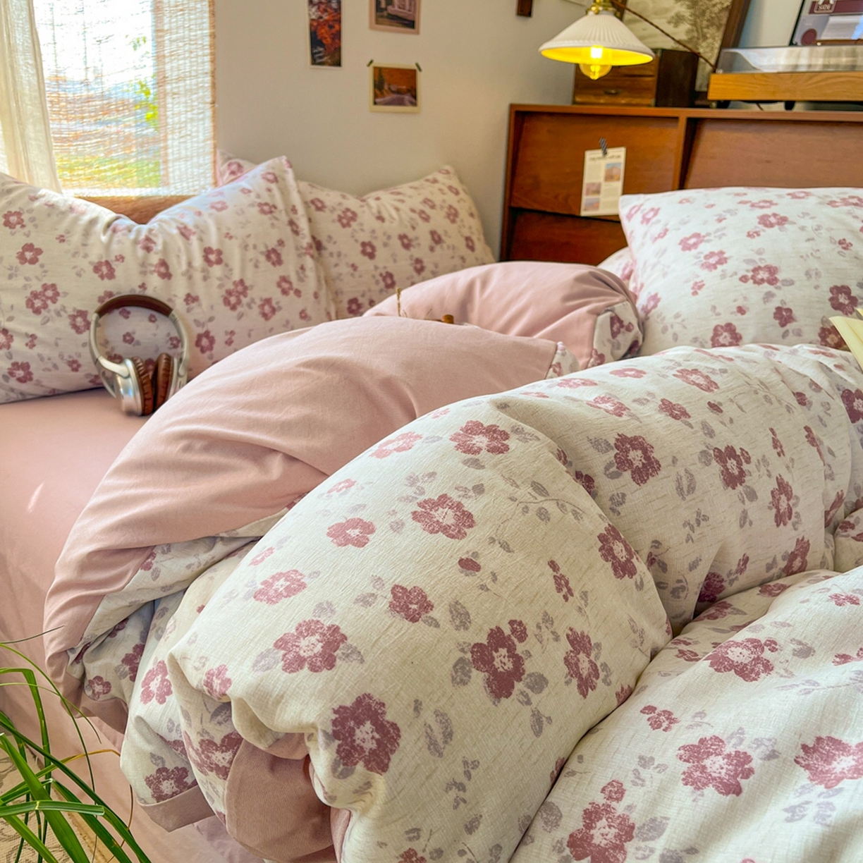 91家纺网 家纺一手货源 找家纺 金梦拉家纺 2026新款色织棉麻棉纱小露麻四件套 纸月