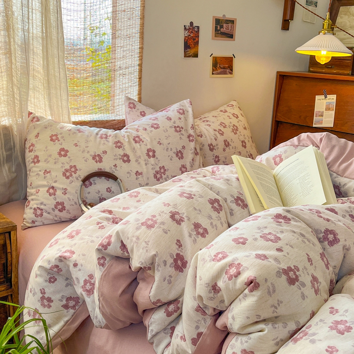 91家纺网 家纺一手货源 找家纺 金梦拉家纺 2026新款色织棉麻棉纱小露麻四件套 纸月