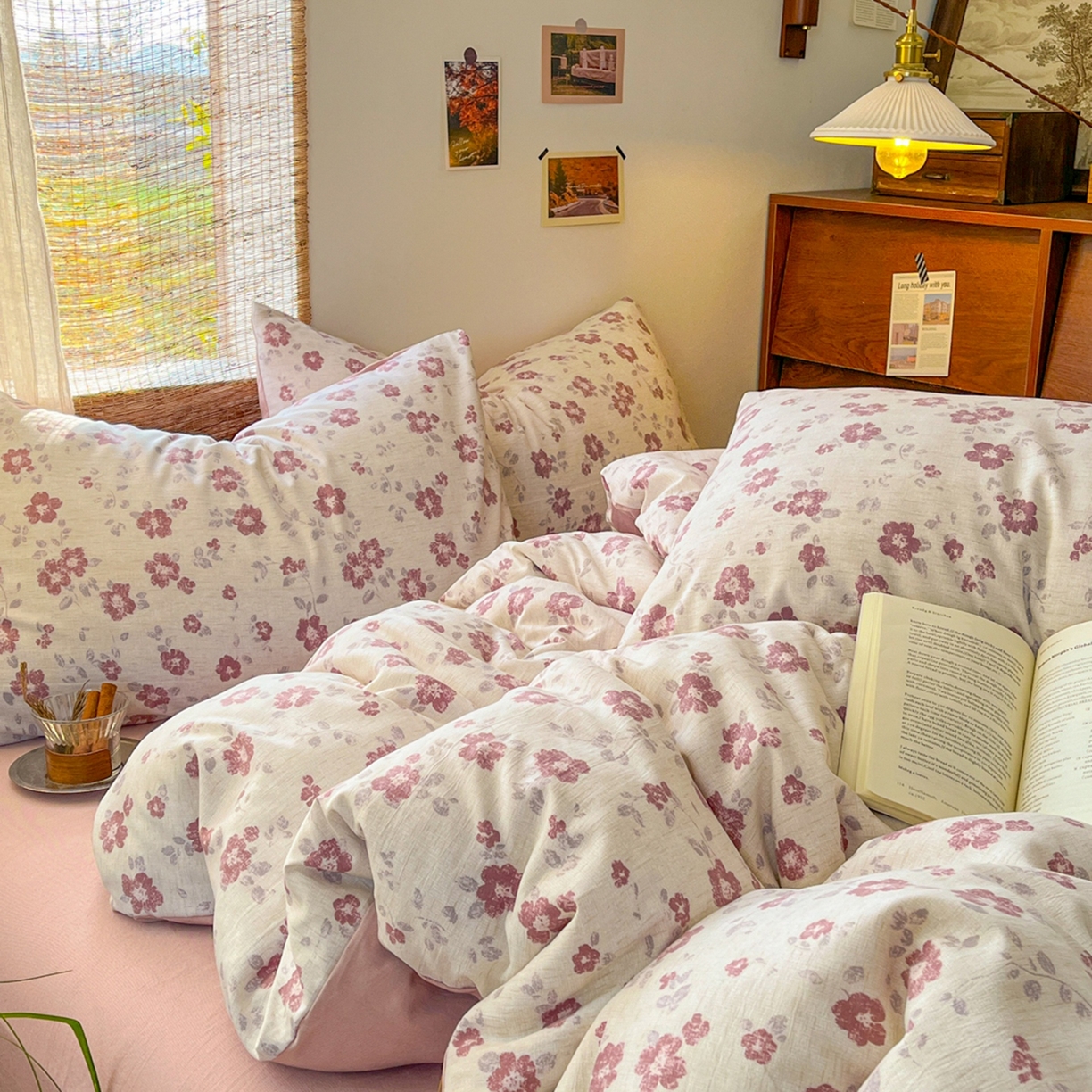 91家纺网 家纺一手货源 找家纺 金梦拉家纺 2026新款色织棉麻棉纱小露麻四件套 纸月