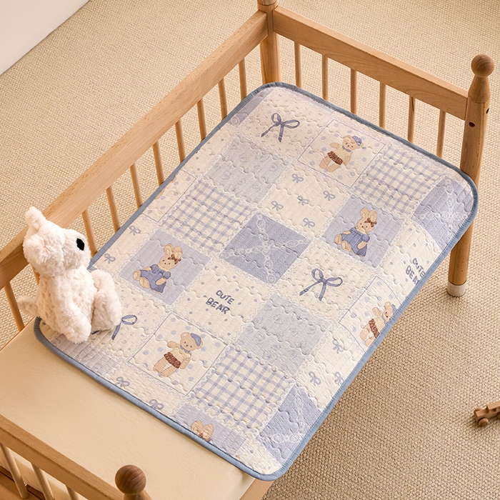 91家纺网 家纺一手货源 找家纺 X猫先生 2026新款全棉防水床垫婴童隔尿垫姨隔脏垫姨妈垫护理垫 蓝格童话（FS）