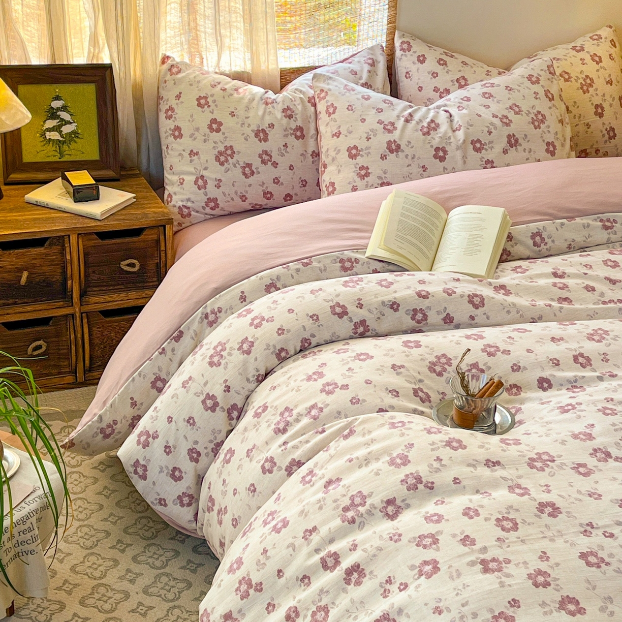 91家纺网 家纺一手货源 找家纺 金梦拉家纺 2026新款色织棉麻棉纱小露麻四件套 纸月