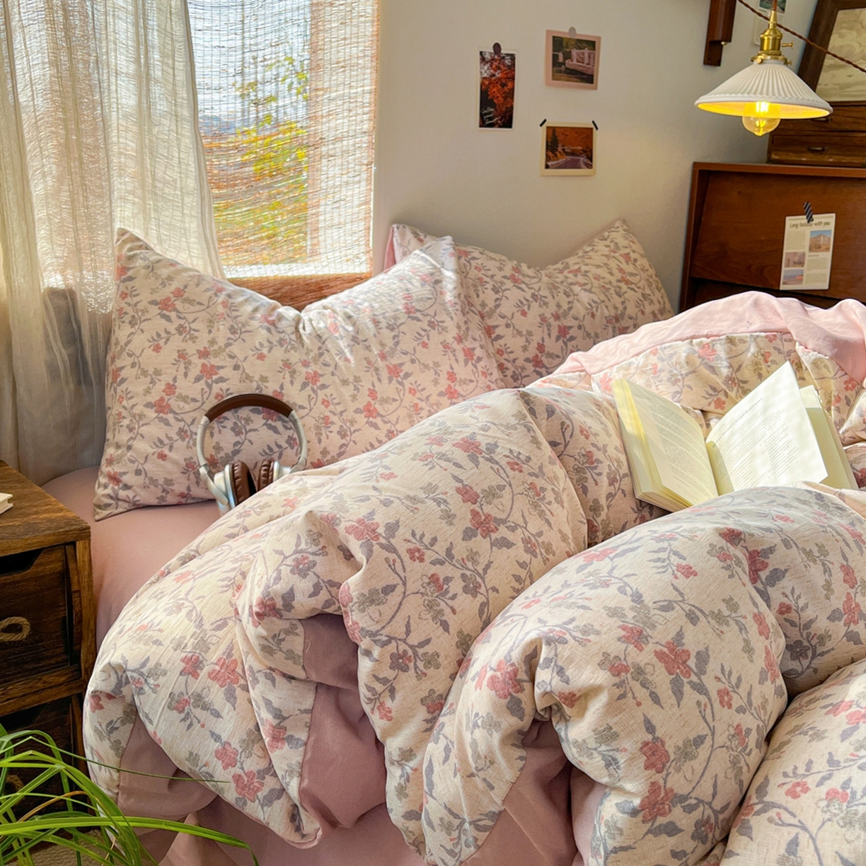 91家纺网 家纺一手货源 找家纺 金梦拉家纺 2026新款色织棉麻棉纱小露麻四件套 醉春烟