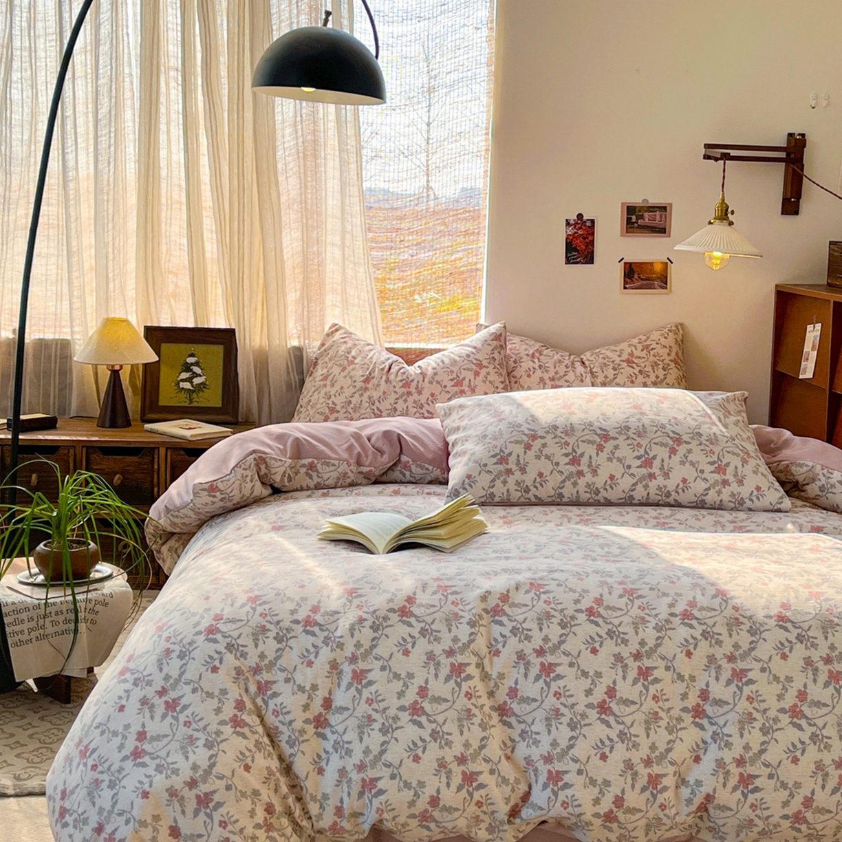 91家纺网 家纺一手货源 找家纺 金梦拉家纺 2026新款色织棉麻棉纱小露麻四件套 醉春烟