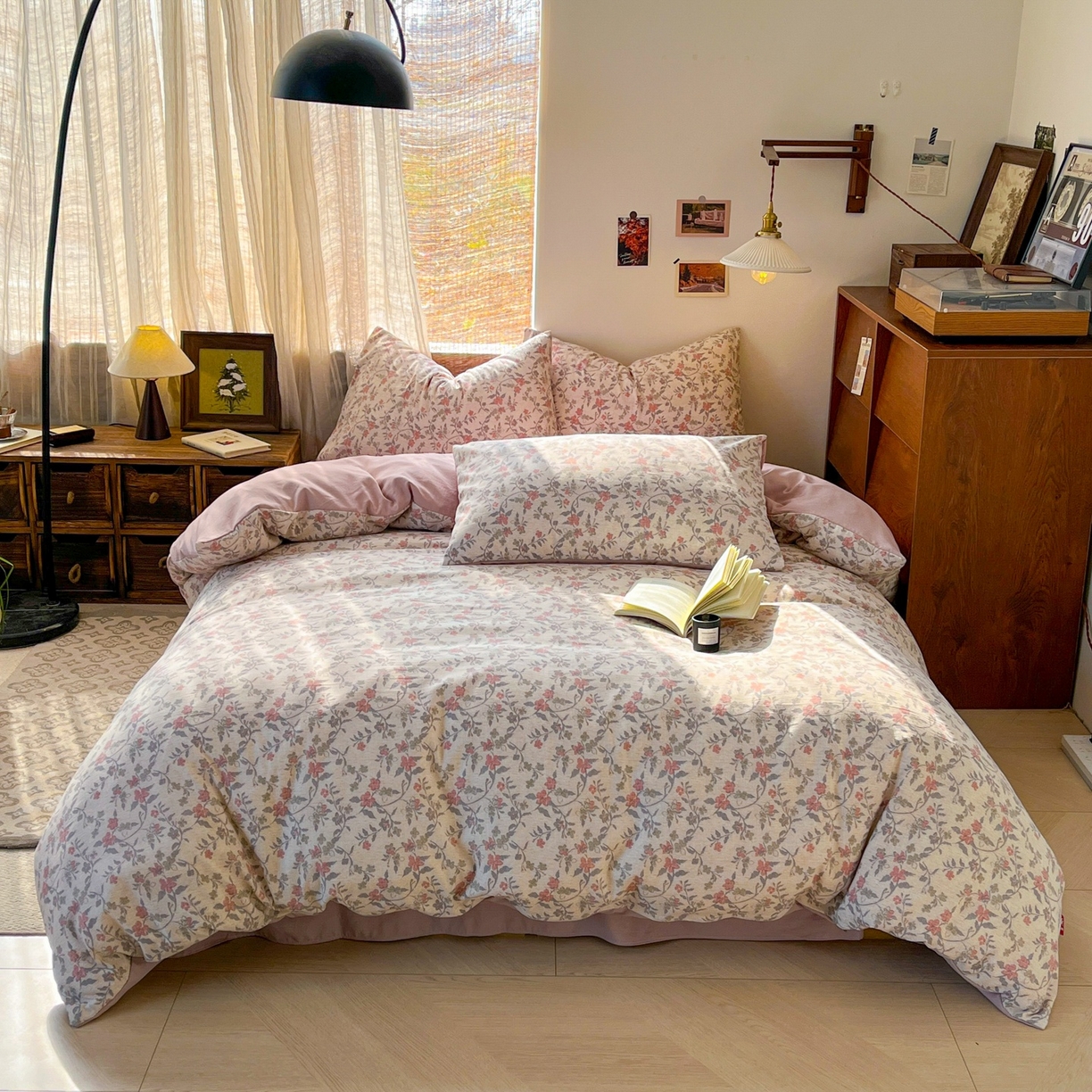 91家纺网 家纺一手货源 找家纺 金梦拉家纺 2026新款色织棉麻棉纱小露麻四件套 醉春烟