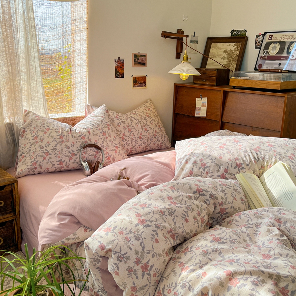 91家纺网 家纺一手货源 找家纺 金梦拉家纺 2026新款色织棉麻棉纱小露麻四件套 醉春烟