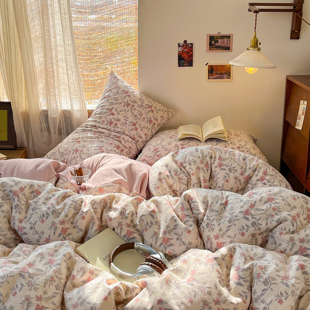 91家纺网 家纺一手货源 找家纺 金梦拉家纺 2026新款色织棉麻棉纱小露麻四件套 醉春烟