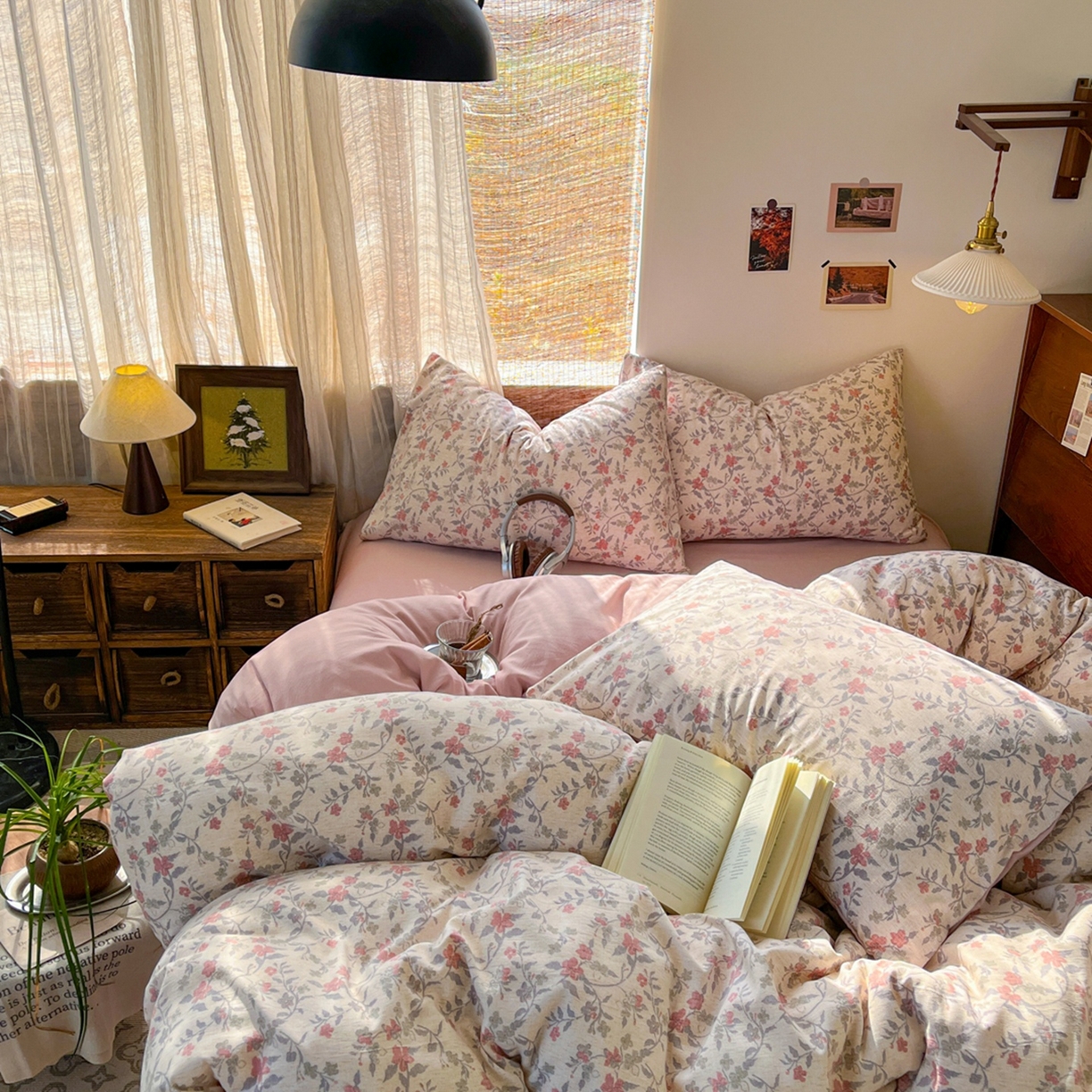 91家纺网 家纺一手货源 找家纺 金梦拉家纺 2026新款色织棉麻棉纱小露麻四件套 醉春烟