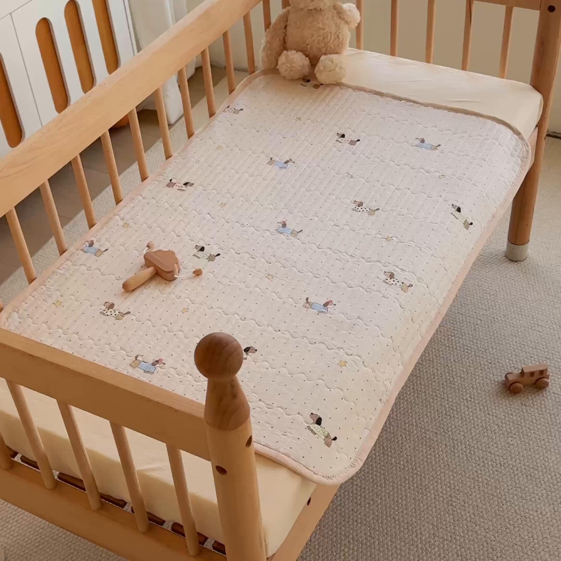 91家纺网 家纺一手货源 找家纺 X猫先生 2026新款全棉防水床垫婴童隔尿垫姨隔脏垫姨妈垫护理垫 星星柯基（FS）