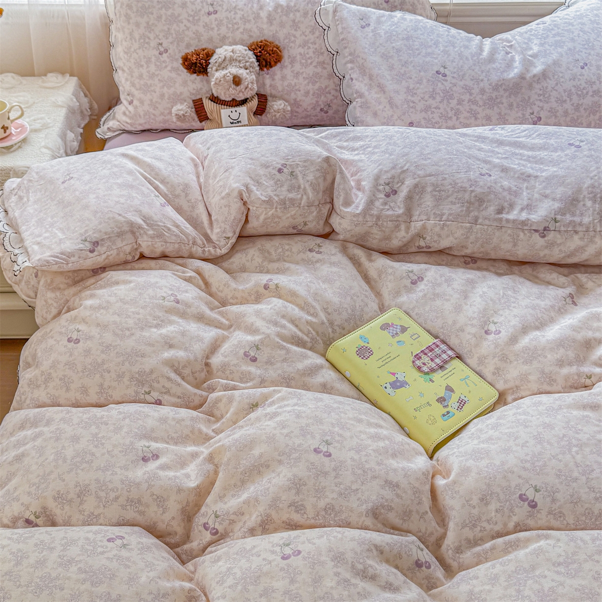 91家纺网 家纺一手货源 找家纺 被窝家纺 2026新款全棉纯棉有氧双层纱多功能夏被夏凉被空调被四件套 车厘子