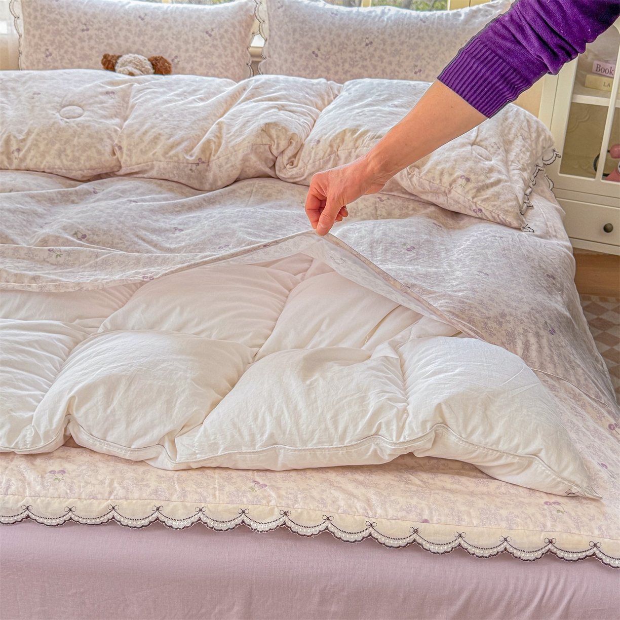 91家纺网 家纺一手货源 找家纺 被窝家纺 2026新款全棉纯棉有氧双层纱多功能夏被夏凉被空调被四件套 车厘子